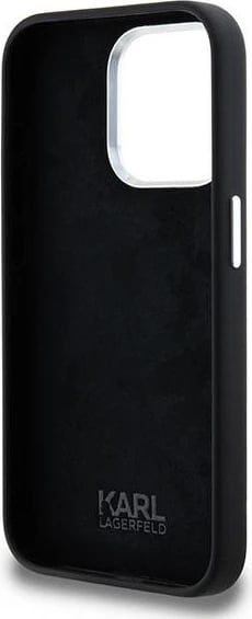 Mbështjellës Karl Lagerfeld Silicone Metal Script Logo për iPhone 15 Pro Max, i zi