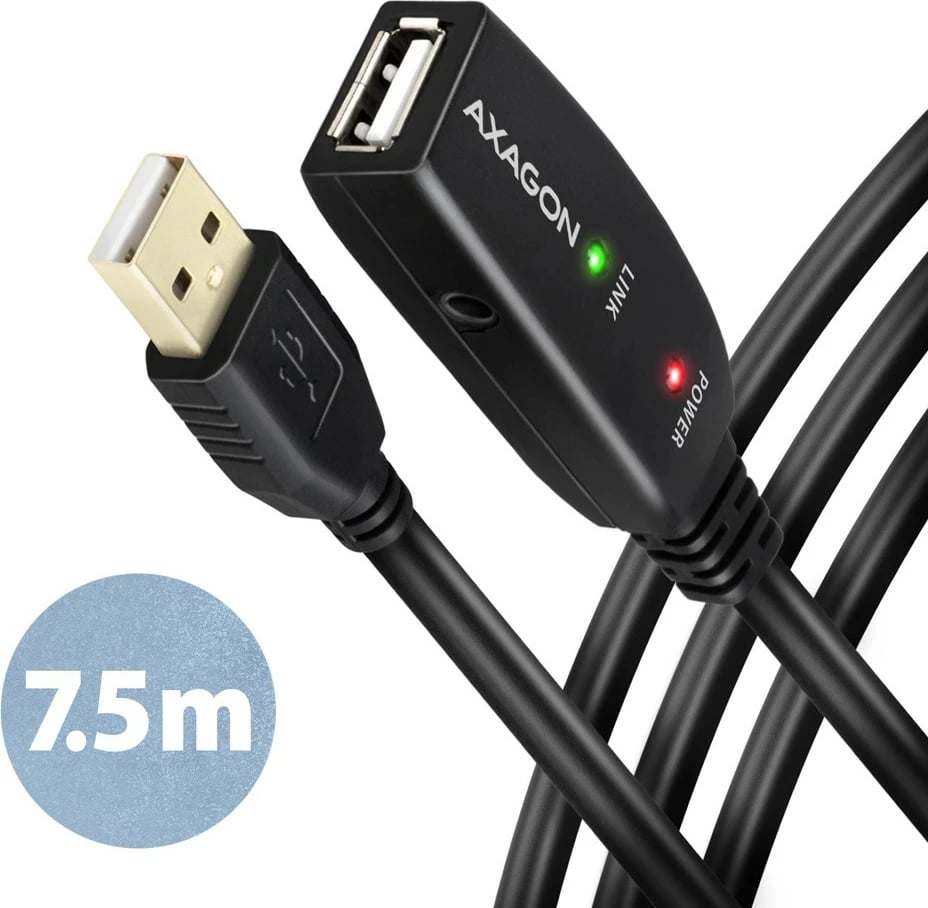 Kabllo zgjatuese aktive USB 2.0 AXAGON ADR-207, 7.5m, e zezë