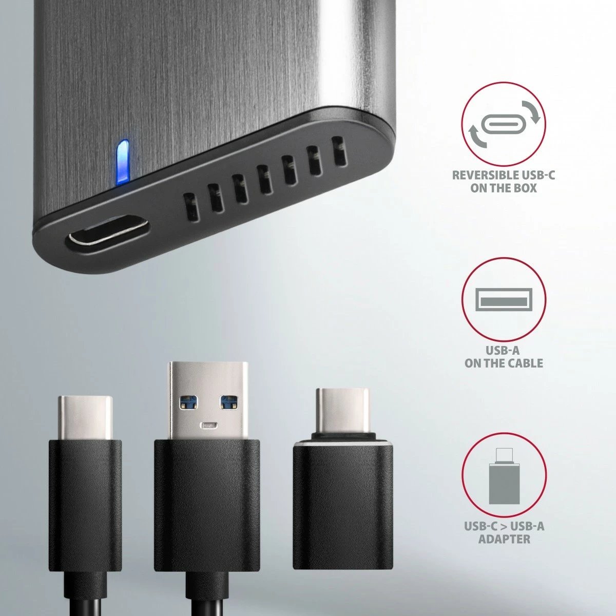 Kasë e jashtme AXAGON EEM2-SG2 për SSD M.2 NVMe & SATA, USB-C 3.2 Gen 2, Alumini, Argjendtë