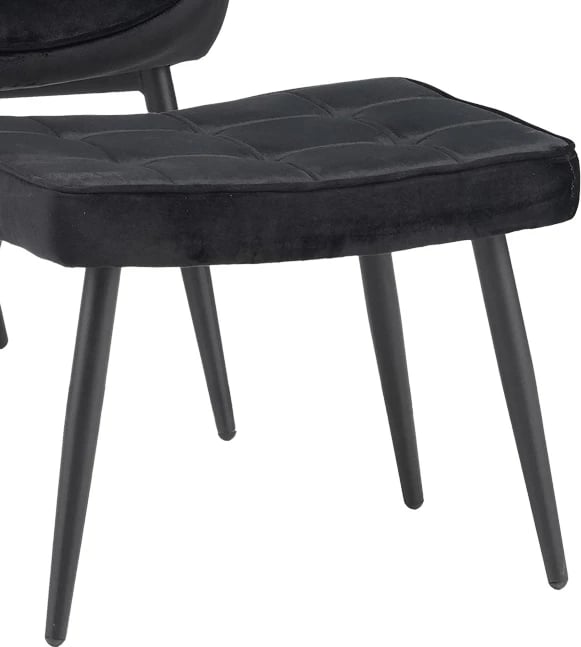 Fotel me stol Dorita, kadife e zezë, këmbë metalike të zeza, 68.5x76x103cm