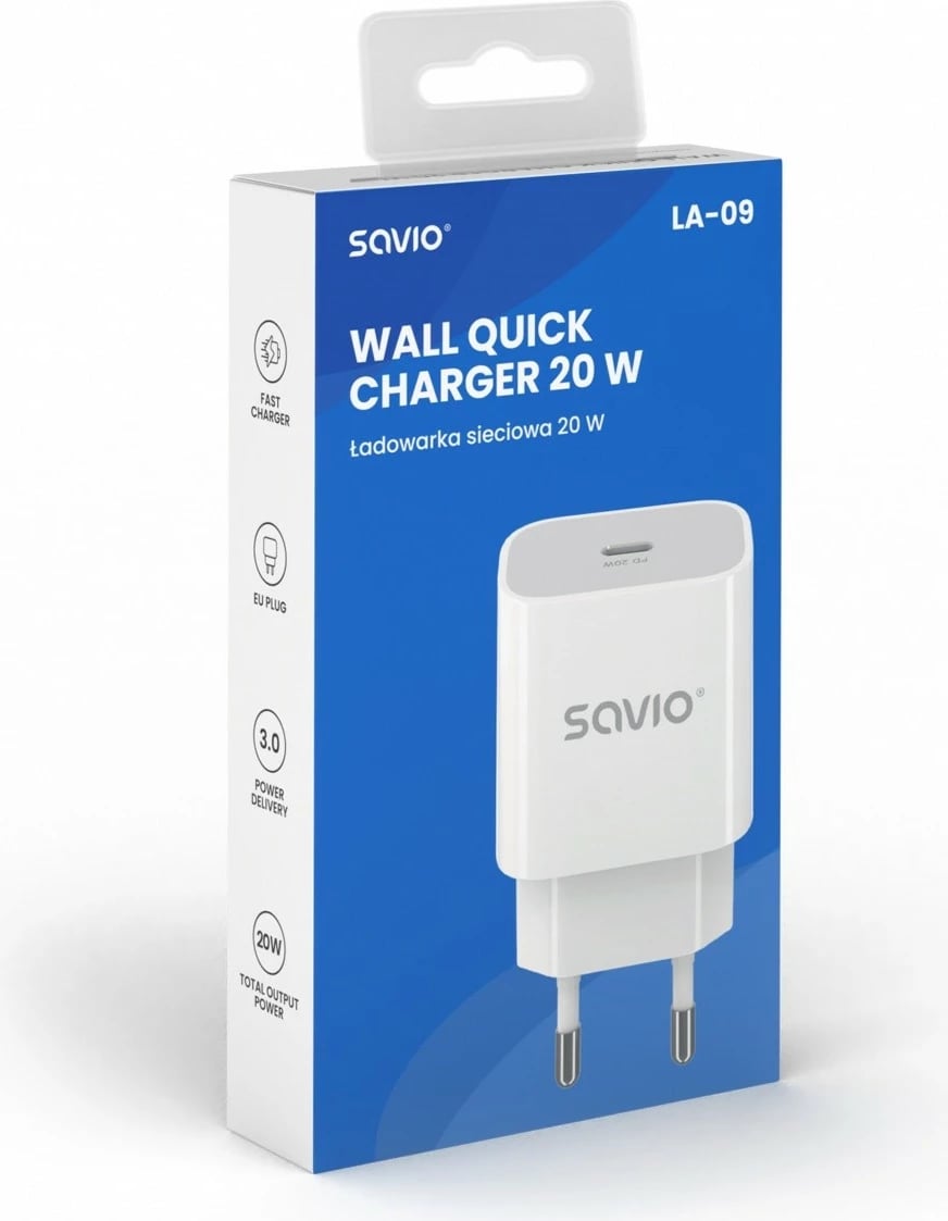 Karikues muri Savio LA-09, 20W, USB-C, i bardhë
