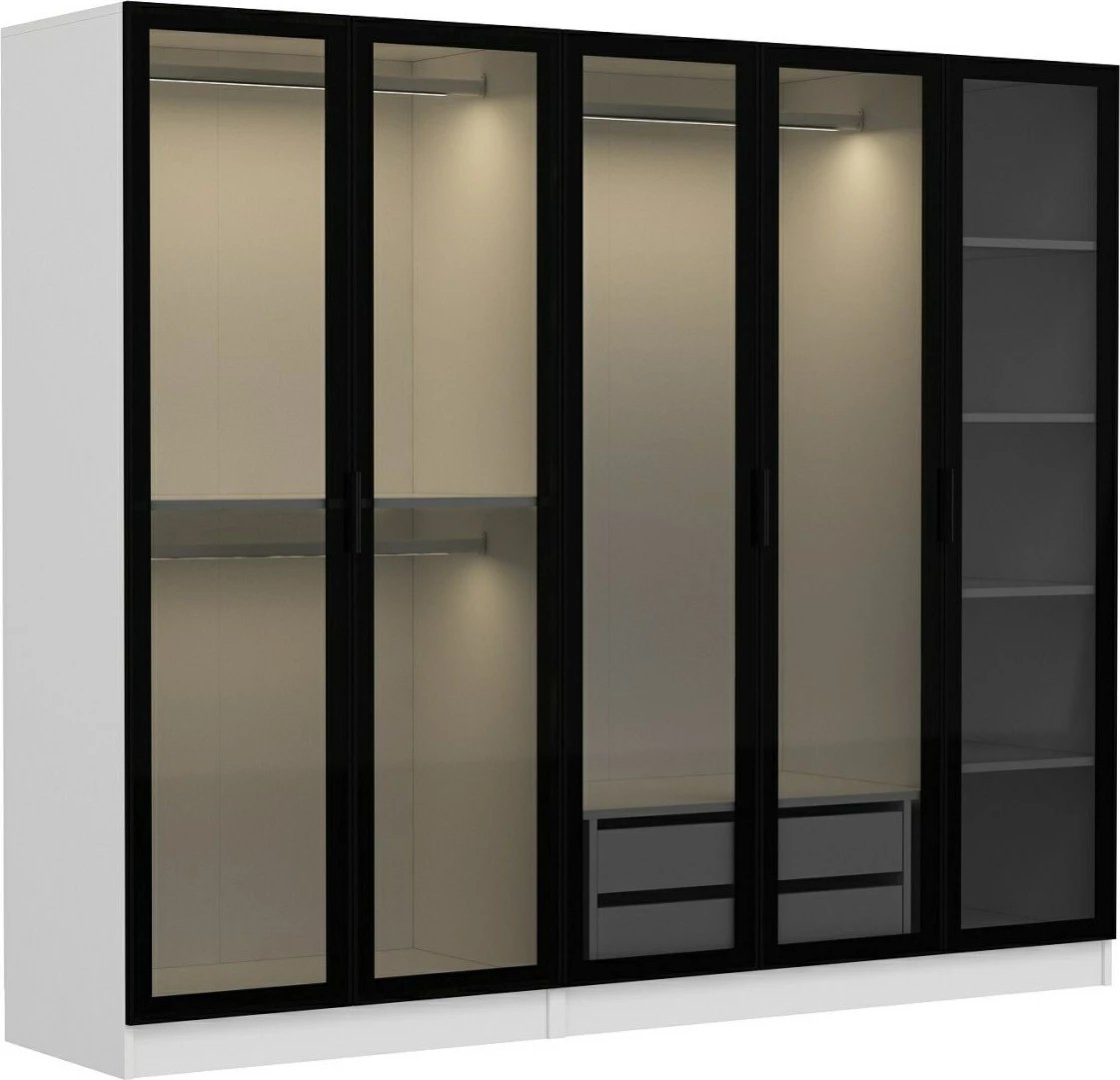 Dollap Skye Decor, i bardhë dhe i zi, 225x210x52cm, 7 pjesë