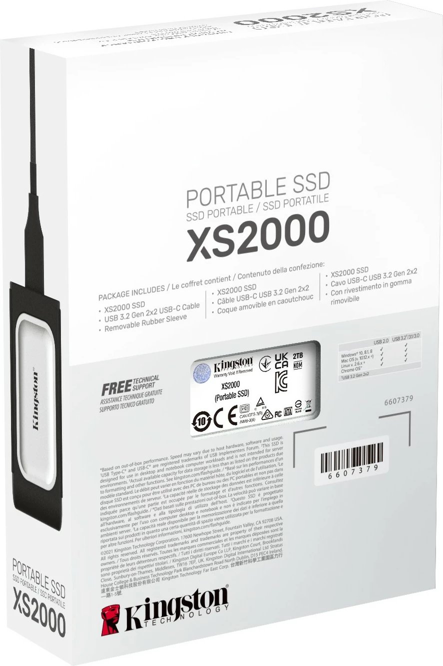 SSD portabël Kingston XS2000, 2 TB, USB Type-C, i zi, argjendtë