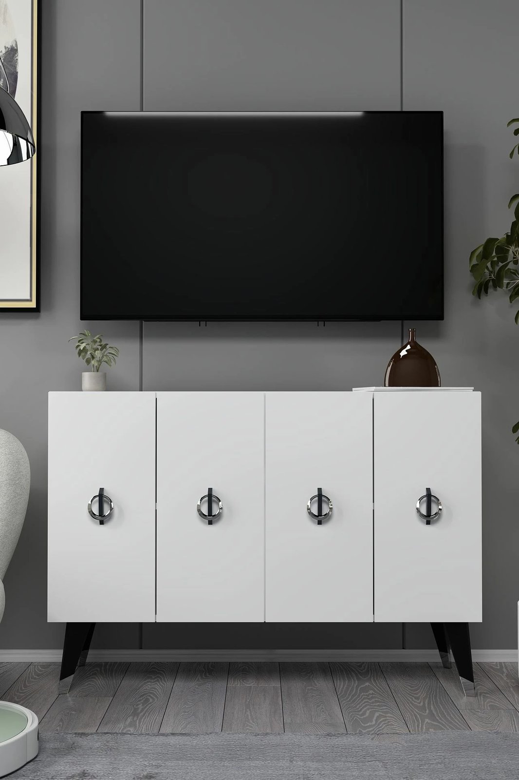 Konsol Skye Decor, 8184KM-32, e bardhë, e zezë, argjend