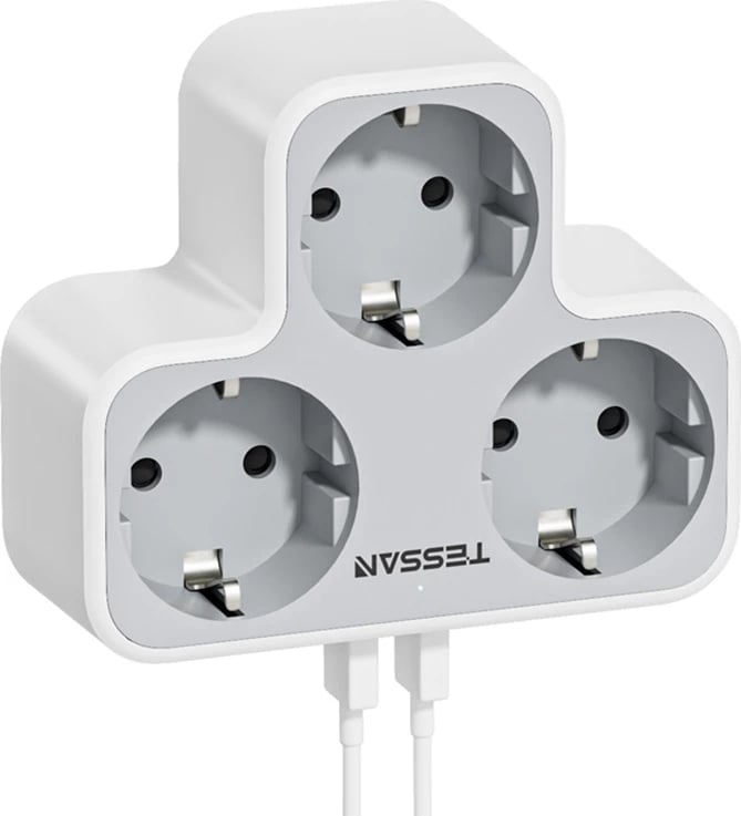 Prizë muri Tessan TS-331 me 3 dalje AC dhe 2 USB-A, e bardhë