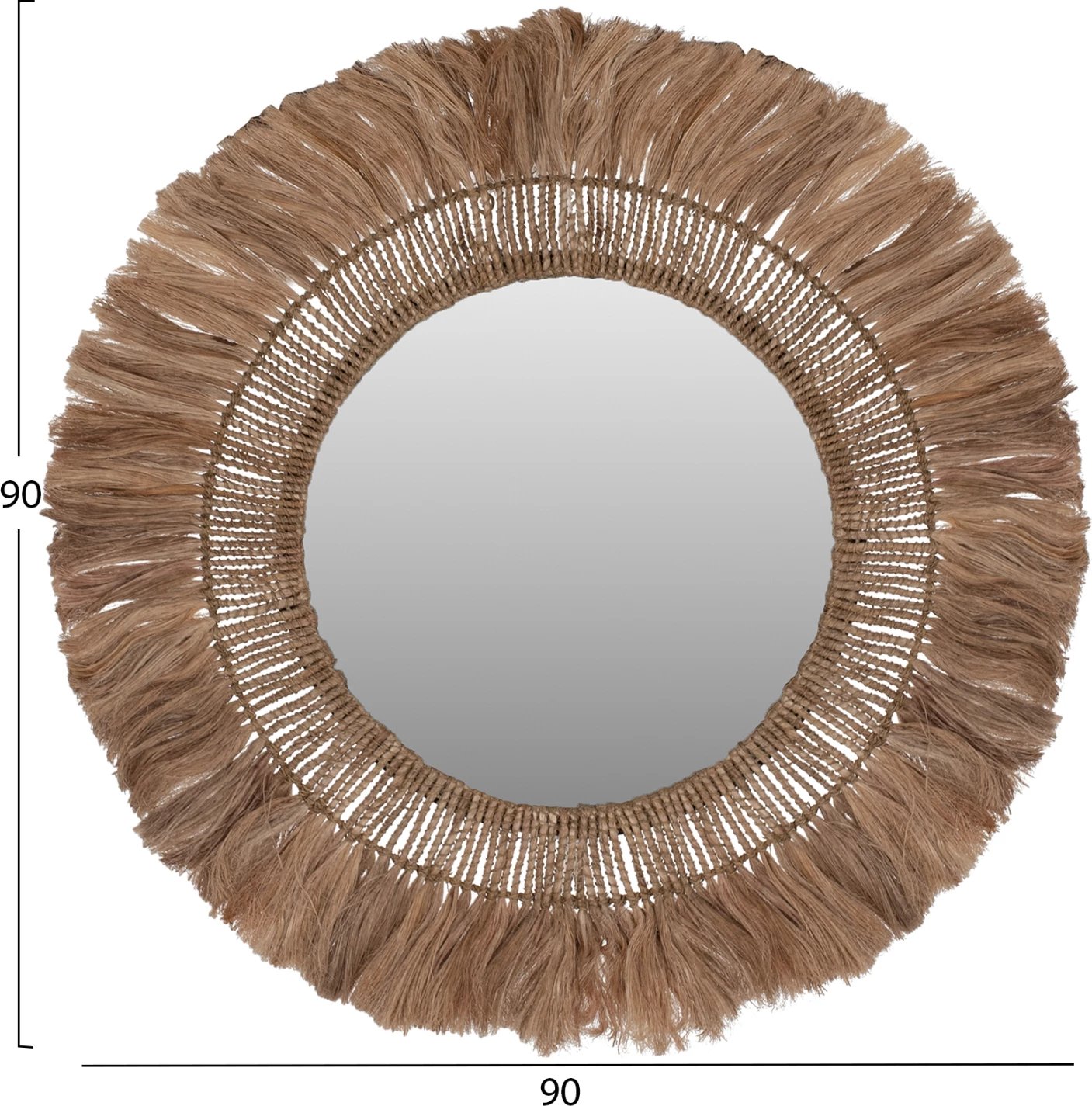 Pasqyrë e rrumbullakët me kornizë prej fibrash abaca, ngjyrë natyrale, 90x4x90 cm, FH7736