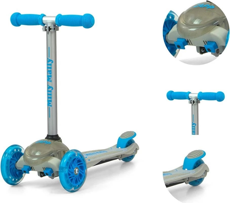 Trotinet, Milly Mally, Zapp, 3 rrota, drita LED në rrotat e përparme, timon i rregullueshëm 61/66 cm, deri 50 kg, gri
