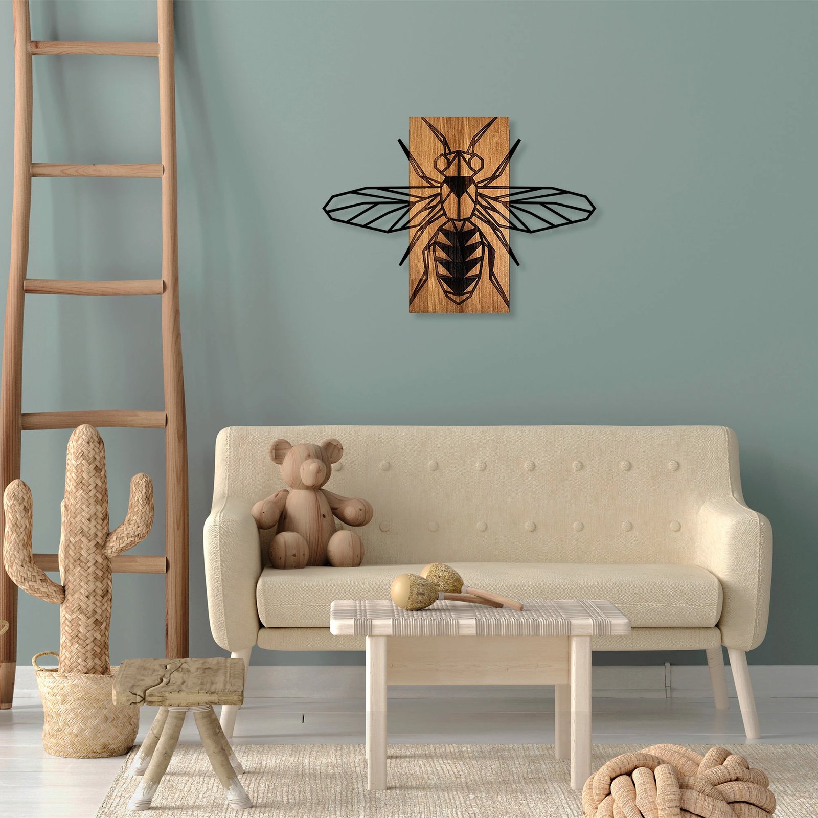 Aksesor dekorativ për mur, dru dhe metal, Wallity MA-308, ngjyrë arre dhe e zezë, 58x82cm