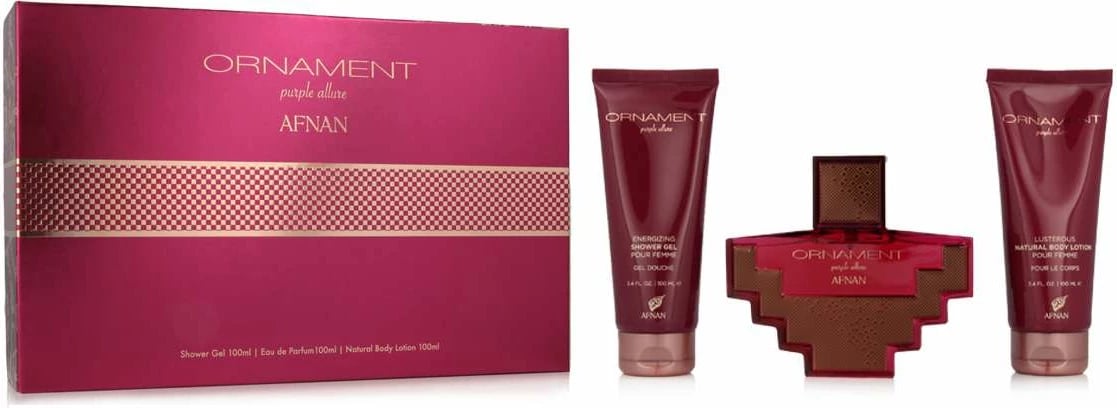 Set dhuratë Eau de Parfum unisex AFNAN Ornament Purple Allure 100ml + xhel dushi 100ml + locion trupi 100ml