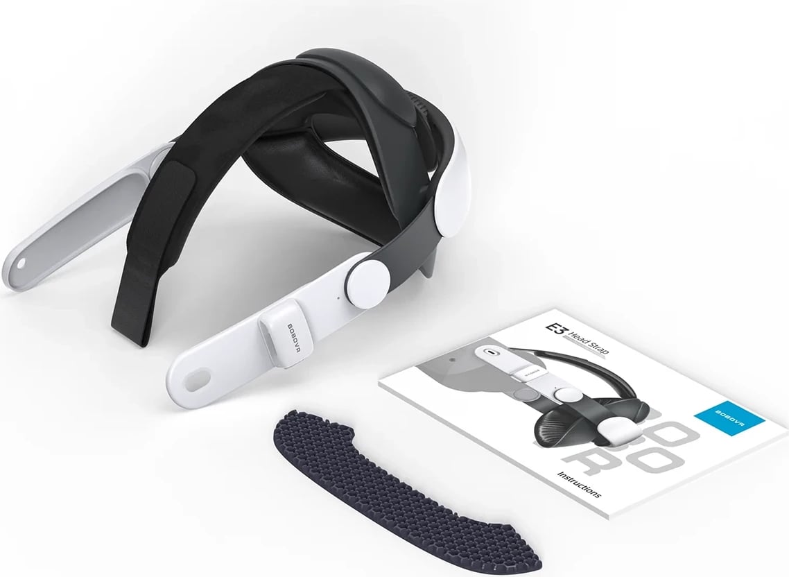 Rrip koke VR, BoboVR E3, për Meta Quest 3/3S, sistem balancimi me kundërpeshë, polikarbonat i përforcuar, e bardhë dhe e zezë