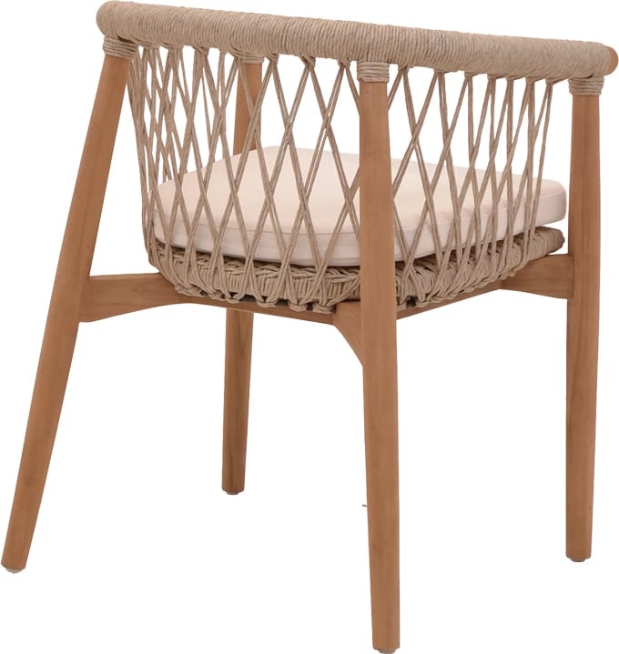 Karrige Abby, skelet druri teak, ngjyrë natyrale dhe jastëk krem, 60x58x78cm