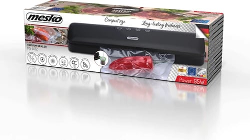 Sealer vakumi, Mesko 4492, 95W 12L/min, gjerësi qese deri 28 cm, 2 moda Dry/Moist, e zezë, set me rul 28cm x 3m + zorrë