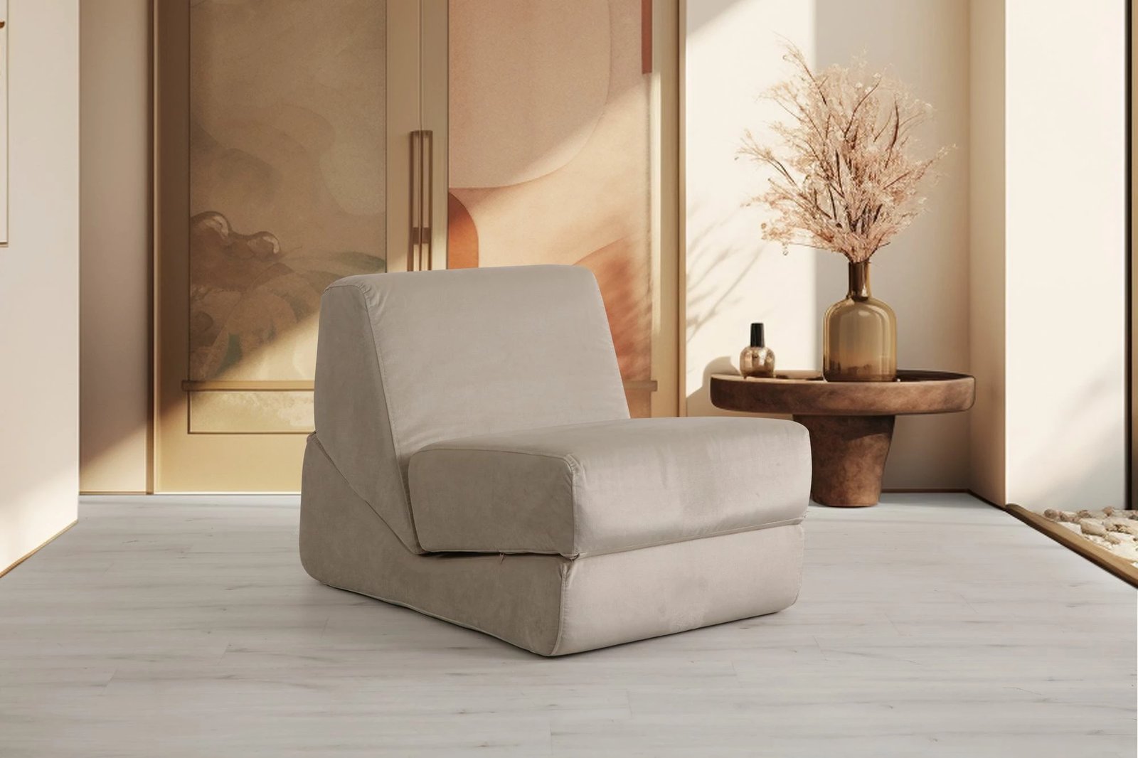 Krevat-karrige një vendës, Origami, ngjyrë krem e shndritshme, Atelier del Sofa