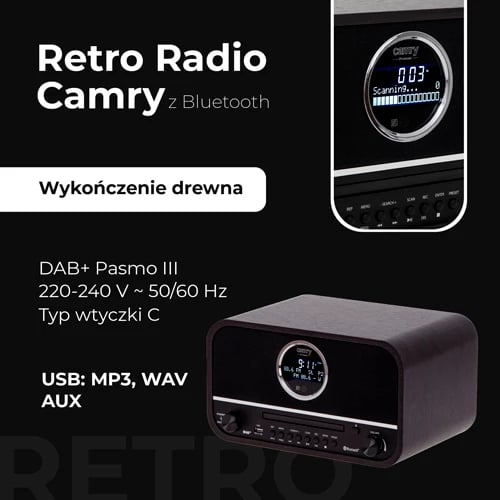 Radio retro, Adler, CR 1182, DAB+ FM CD Bluetooth USB AUX 2x15W stereo, kafe