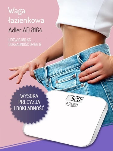 peshore banjoje, Adler, AD 8164, kapacitet 180 kg, saktësi 100 g, xham i temperuar, ekran LCD, e bardhë