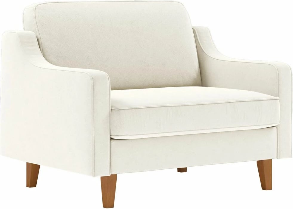 Divan një vendësh Robin, ngjyrë Milk Froth, këmbë druri Walnut