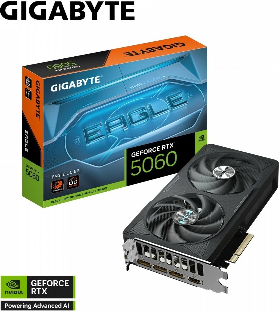 Kartelë grafike Gigabyte GeForce RTX 5060 EAGLE OC 8GB GDDR7, PCI-E, 2 ventilatorë, e zezë