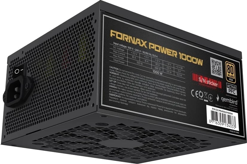 Kasë furnizues energjie Gembird Fornax Power 750W, 80 PLUS Gold, e zezë
