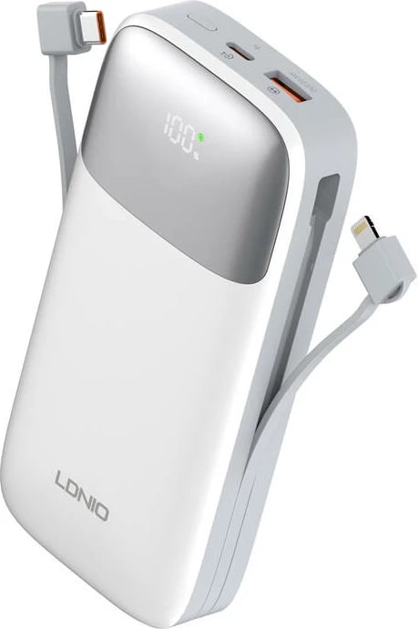 Powerbank LDNIO PQ20, 20000mAh, 22.5W, USB-C, Lightning, Bardhë
