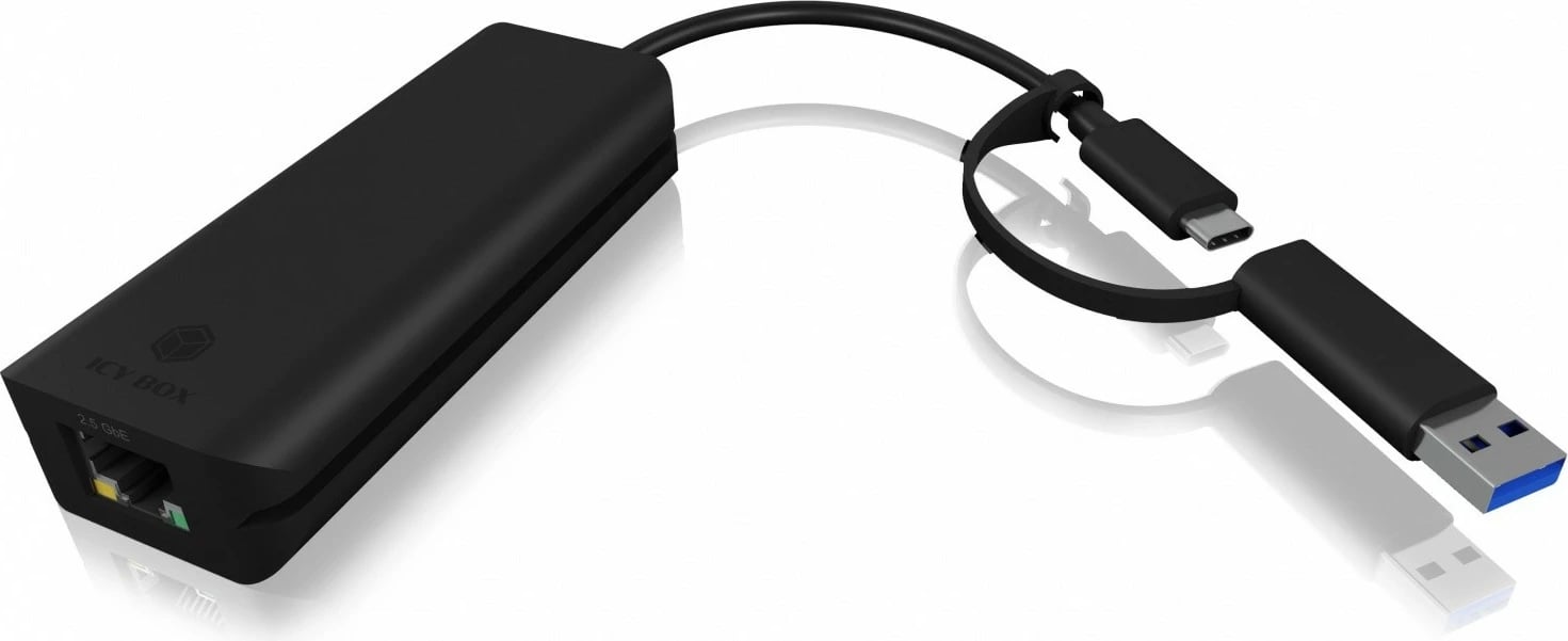 Adapter IcyBox IB-LAN100-C3 USB Type-C në Gigabit Ethernet LAN, i zi