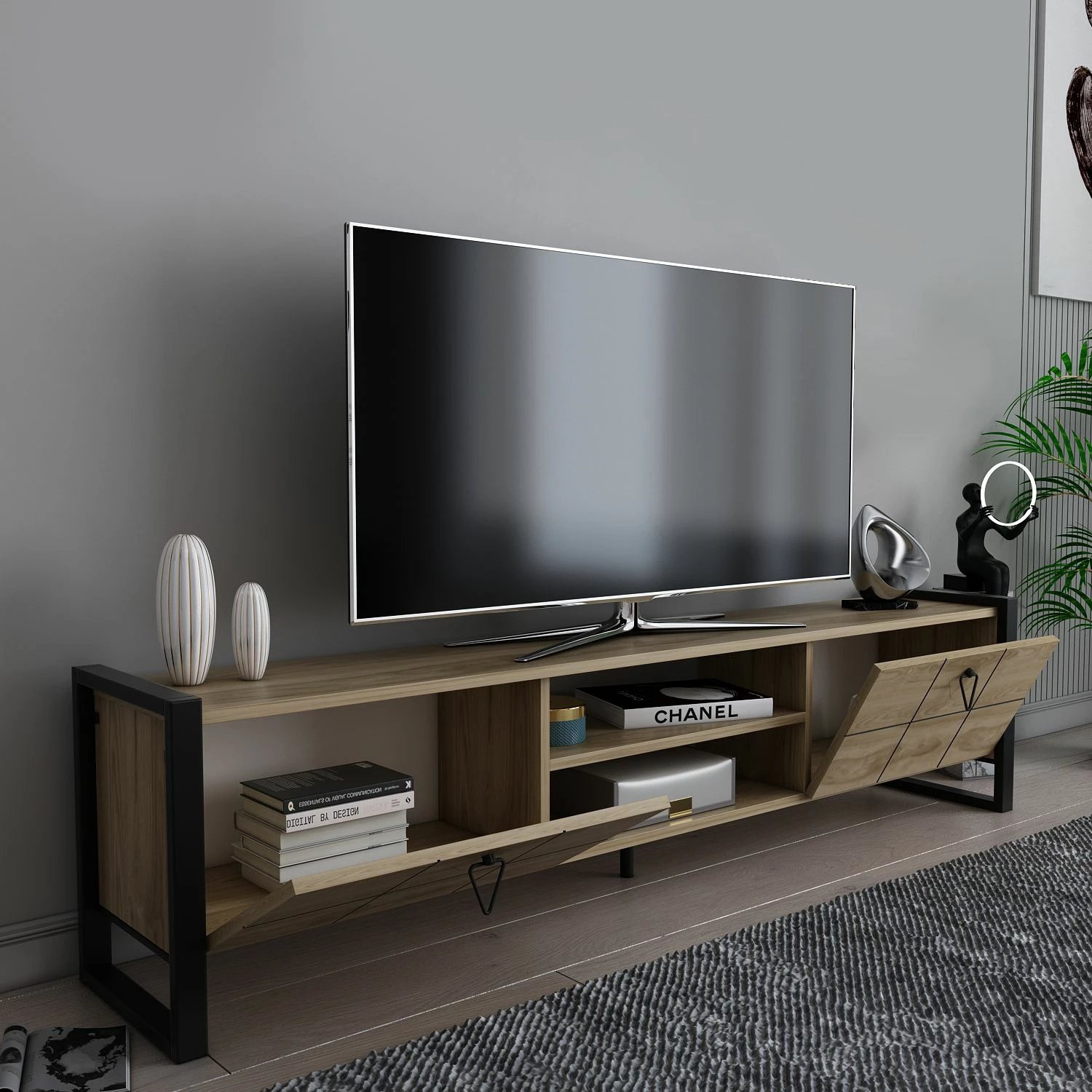 Komodë TV Skye Decor, ngjyrë lisi oud, e zezë