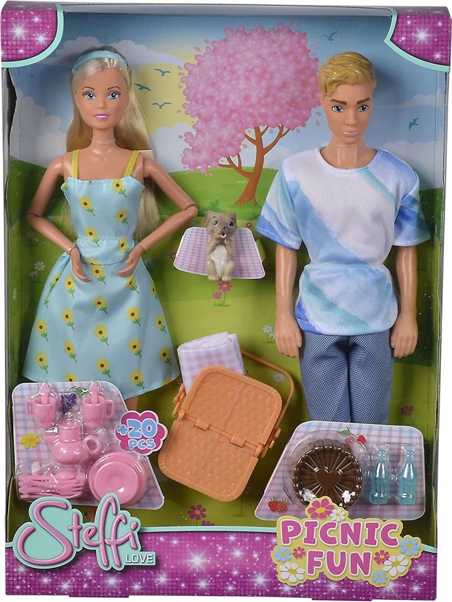 Set kukulla Steffi Love Simba, Steffi dhe Kevin në piknik, me qenush dhe 16 aksesorë