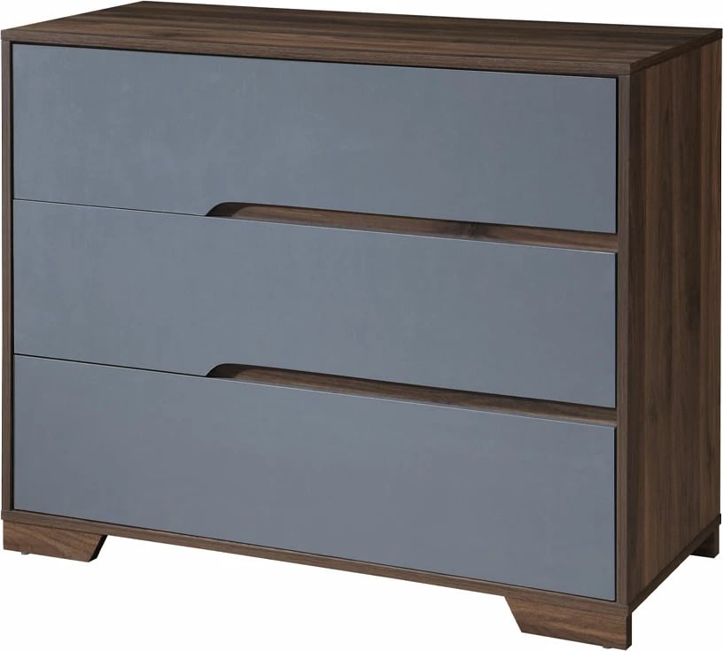 Komodë me 3 sirtarë, ngjyrë arrë-gri, 100x45x80