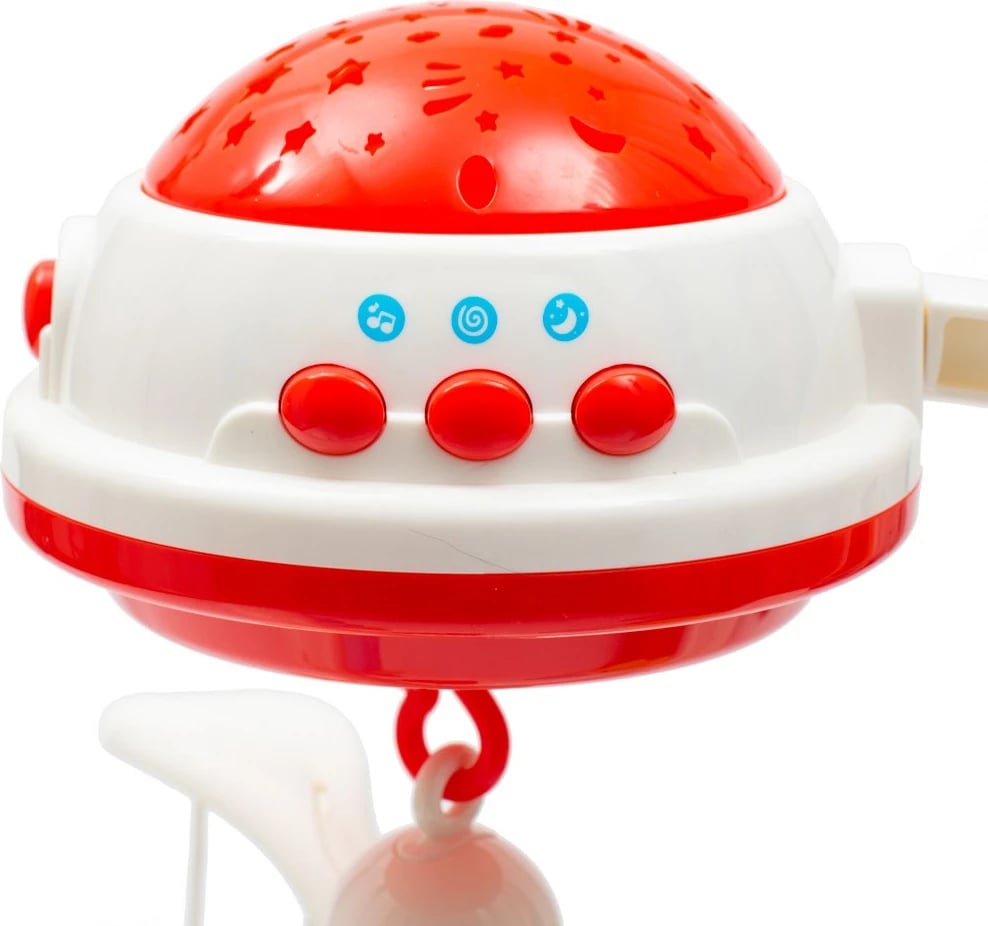Karusel për krevat, Baby Mix, me projektor drite, 3 melodi dhe tinguj natyre, volum i rregullueshëm, kuqe