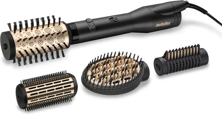 Furçë rrotulluese me ajër të nxehtë, BaByliss AS970E Big Hair Lustre, me jone, 4 aksesorë, e zezë/ari