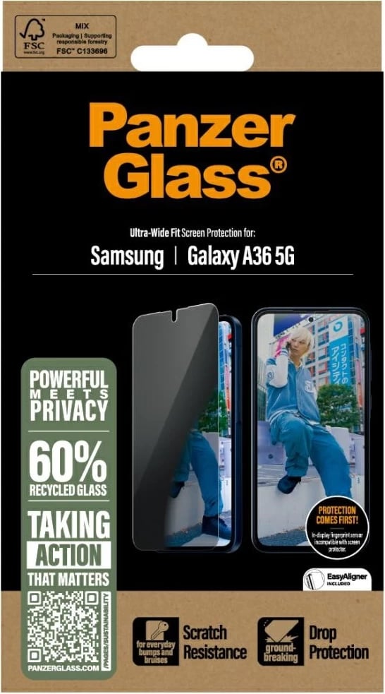 Xham mbrojtës PanzerGlass Ultra-Wide Fit Privacy për Samsung Galaxy A36 5G