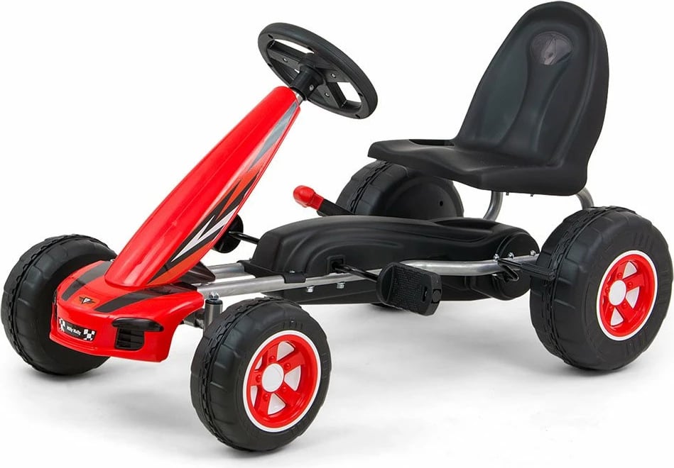 Go-kart me pedale, Milly Mally, Viper, për fëmijë 3+, ngarkesë max 30 kg, sedilje e rregullueshme, kuq