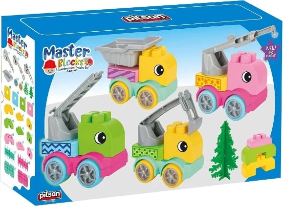 Set lodër për fëmijë Pilsan master blocks construction trucks