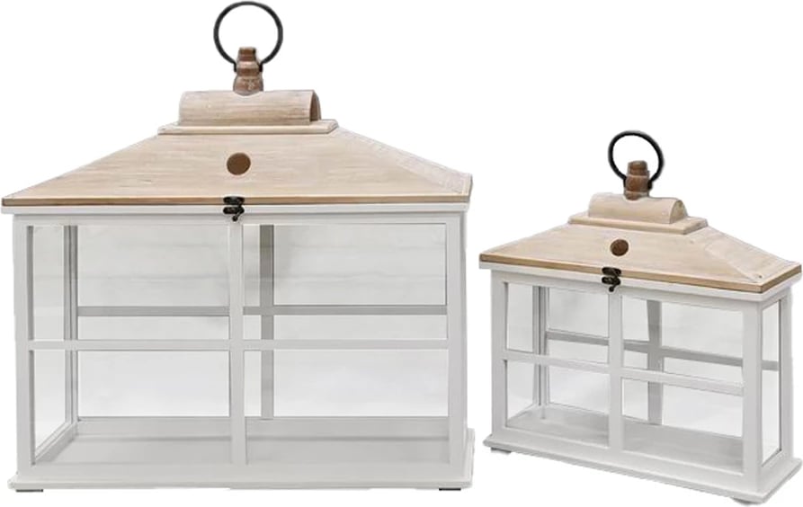 Set llambadarësh dekorativ prej druri dhe xhami, ngjyrë e bardhë, 2 copë, 62x22x59cm