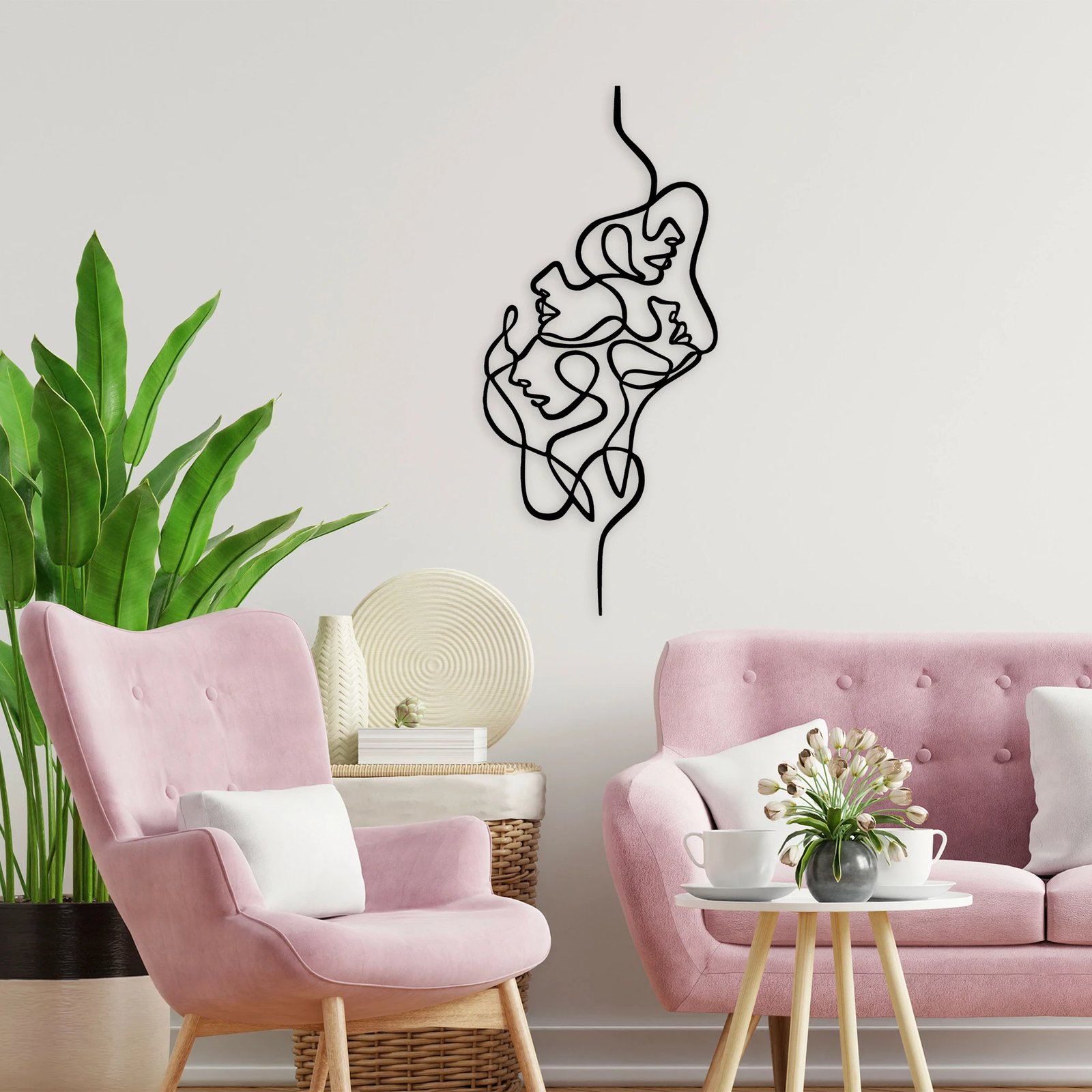 Aksesor dekorativ metalik për mur, Wallity, fytyra, ngjyrë e zezë, 40x100cm