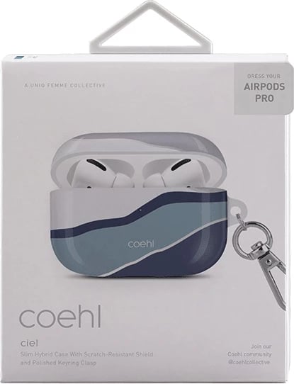 Mbështjellës UNIQ Coehl Ciel për AirPods Pro, me karabinë, kaltër