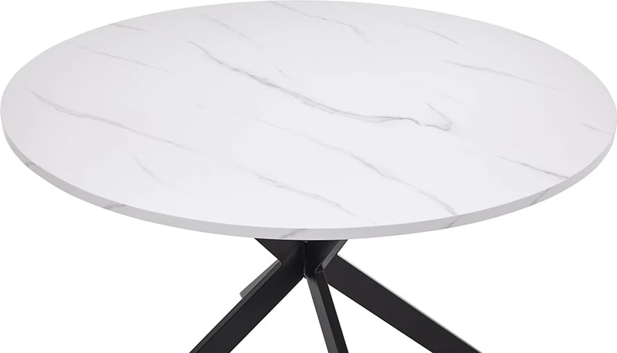Tavolinë e rrumbullakët Stockholm, ngjyrë e bardhë me pamje mermeri, 110x110x75cm