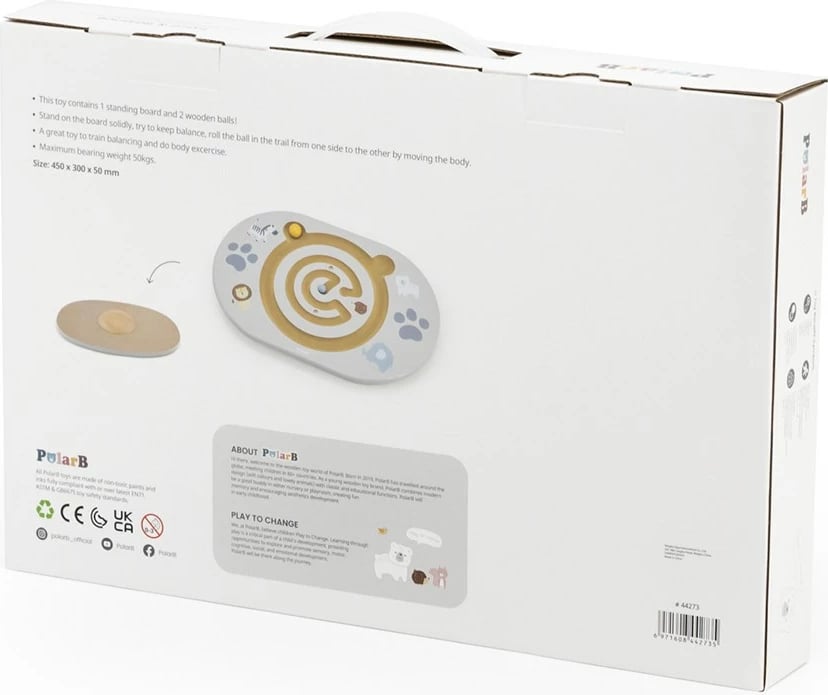 Dërrasë balancuese me labirint prej druri, Viga Balancing Maze, 450×300×50 mm, 2 topa, kapacitet 50 kg, ngjyrë sipas fotos