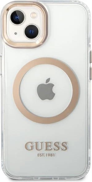 Mbështjellës Guess GUHMP14MHTRMD për iPhone 14 Plus 6.7", Metal Outline Magsafe, Transparent/Ar