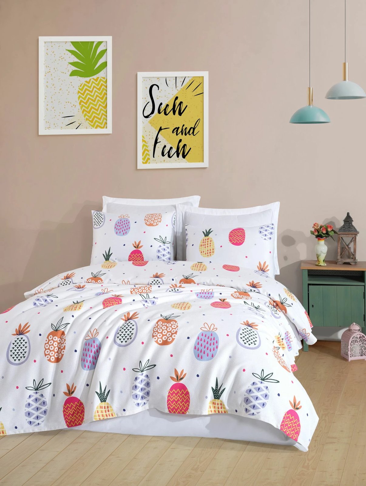 Set mbulesë Super King Pique, shumëngjyrëshe, L'essentiel, Iva