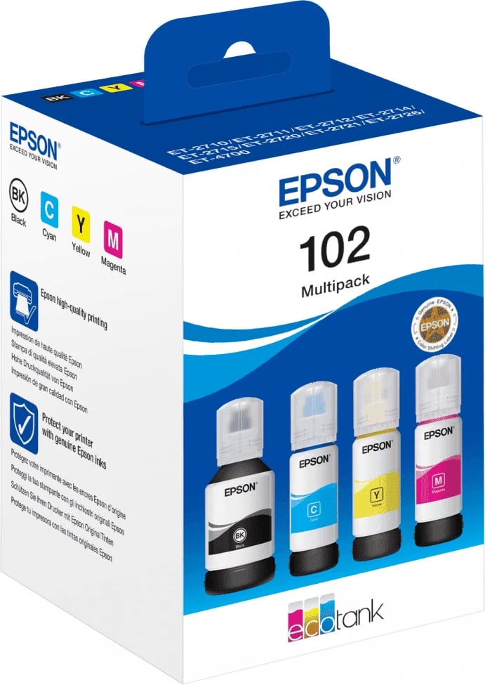 Bojë printeri me shishe, Epson, 102 / C13T03R640, multipack standard, e zezë/cian/magenta/e verdhë, set 4 copë