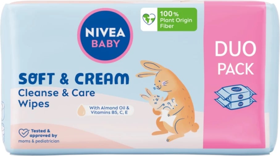 Letra të lagura për fëmijë Nivea Soft & Cream 2x57 copë Letra të lagura për fëmijë Nivea Soft & Cream 2x57 copë