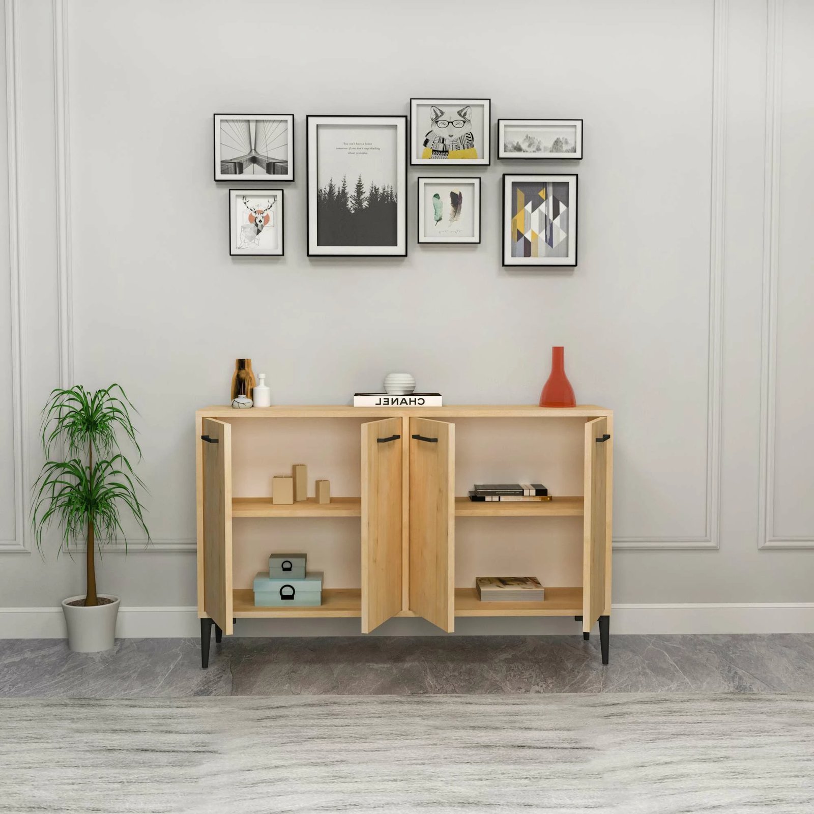 Konsolë Hanah Home, Frezya, ngjyrë lisi Sapphire Oak