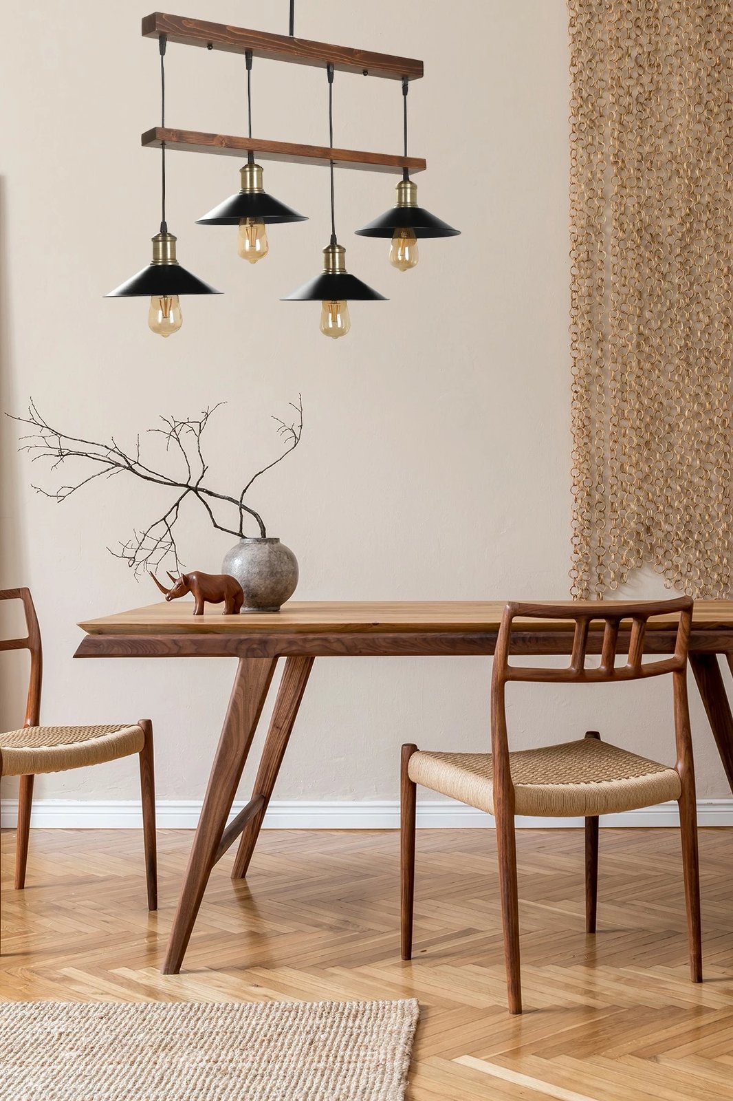 Llambë tavani druri dhe metali Opviq, 8362-4, ngjyrë kafe dhe e zezë