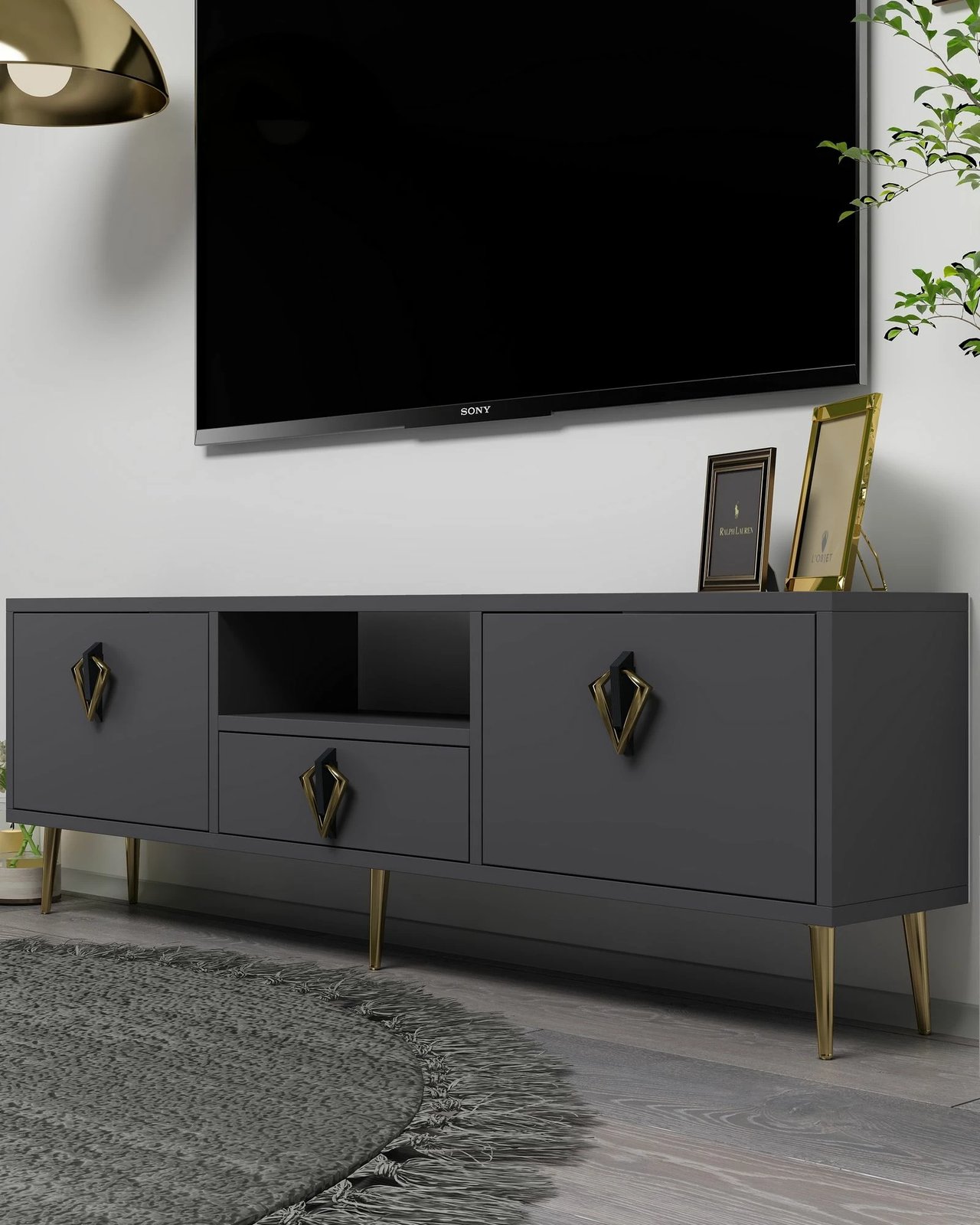 Komodë TV Skye Decor, anthracite, e zezë, e artë, 1311-DROP-32