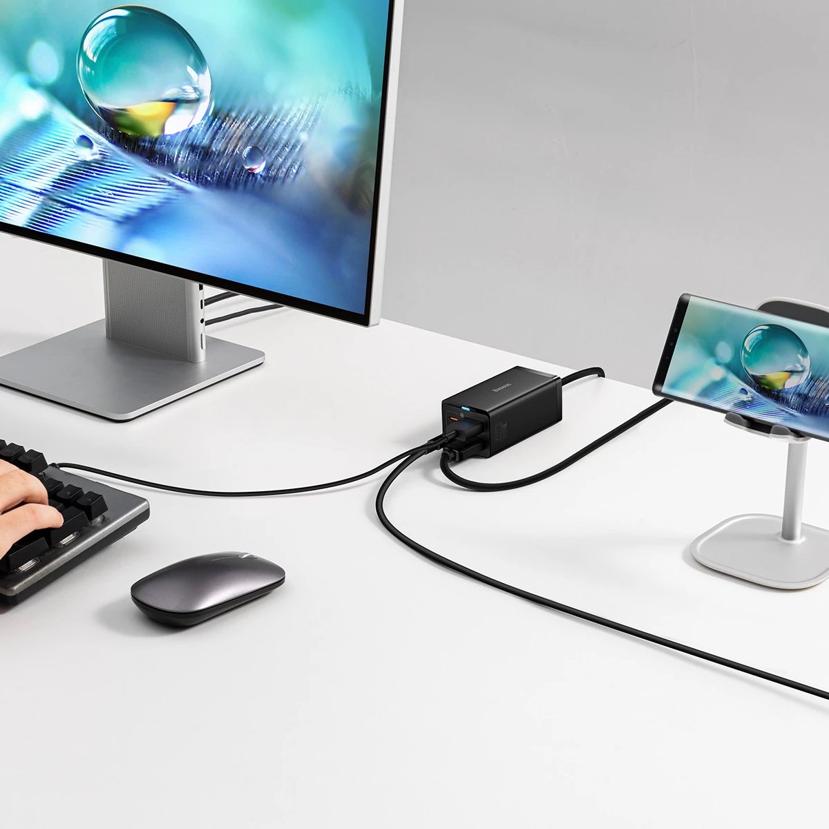 Karikues i shpejtë Baseus GaN5 Pro HUB, CCGP110201, 67W, 2x USB-C, USB-A, HDMI 4K, me kabllo USB-C 1m, i zi