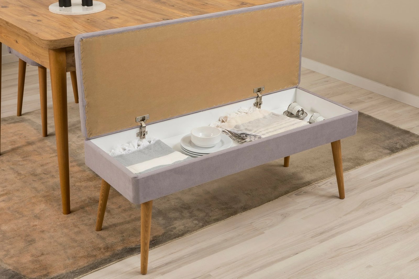 Set tavoline me karrige, konsolë, i zgjatshëm, 7 pjesë, Skye Decor, Vina 03 0701, ngjyrë Atlantic Pine, gri