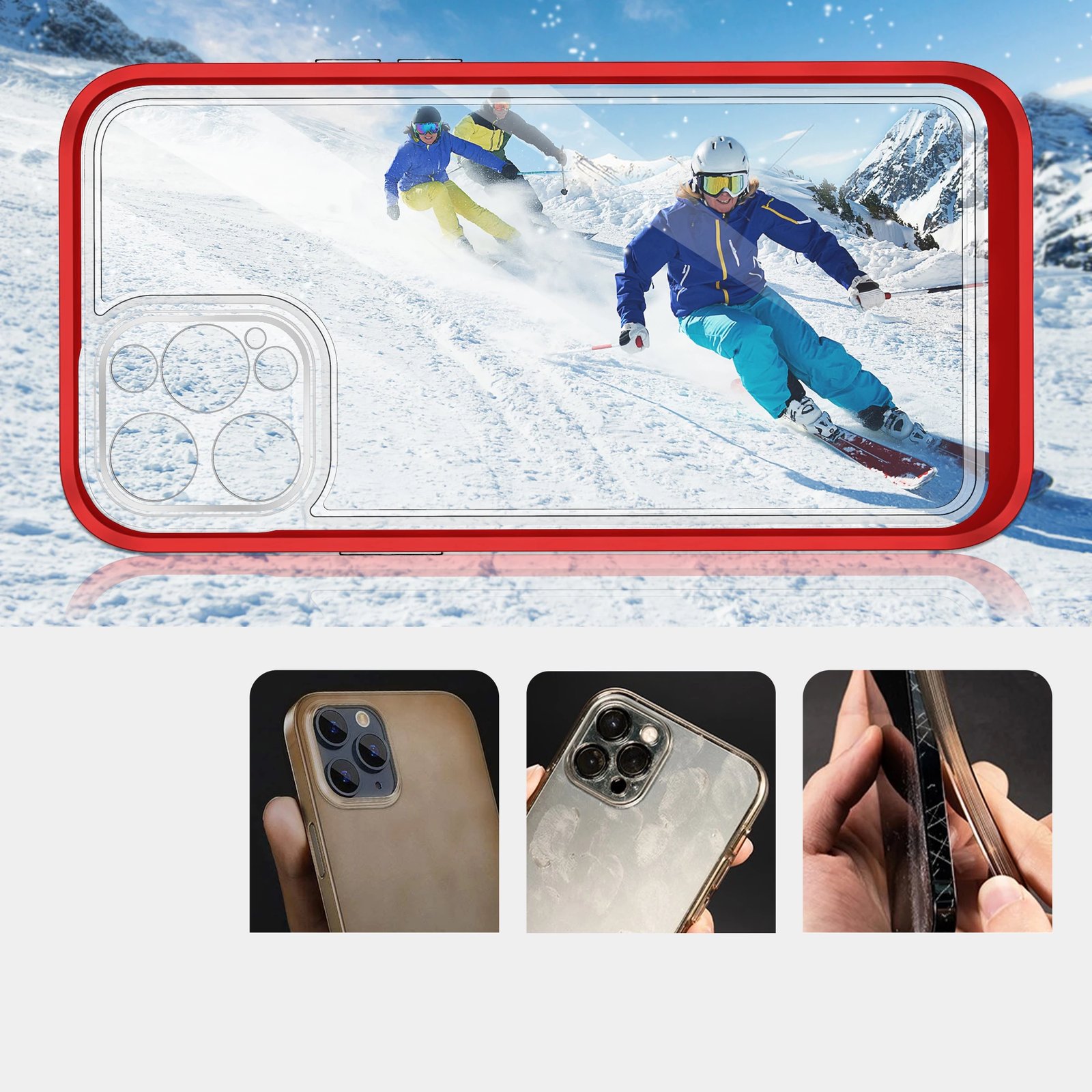 Mbështjellës Hurtel Hybrid Armor Clear 3 in 1 për iPhone 12 Pro, Transparent me të kuqe