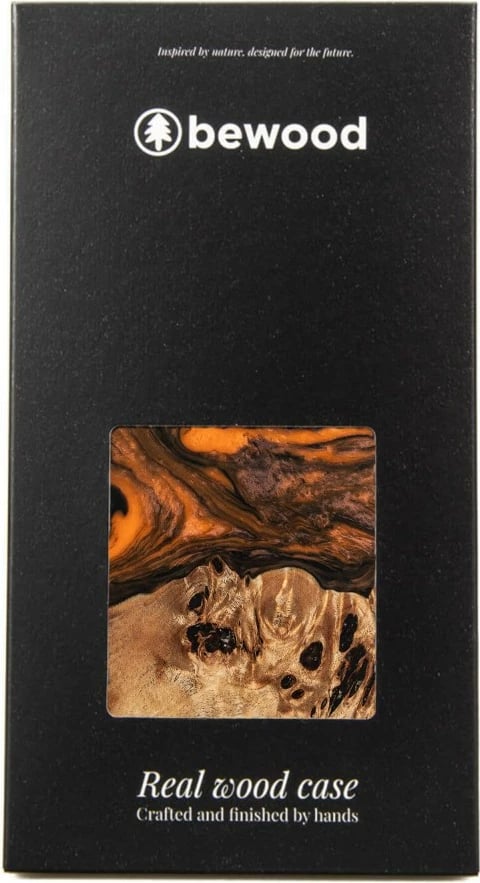 Mbështjellës Bewood Unique Orange për iPhone 15 Plus, dru dhe rrëshirë, MagSafe, portokalli dhe zi