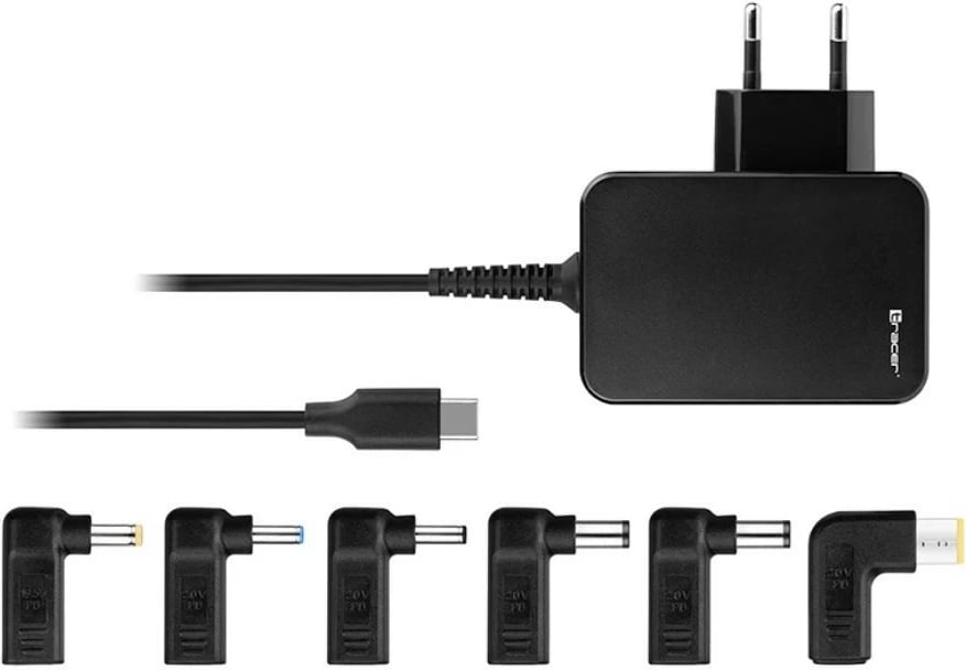 Furnizues energjie universal Tracer Prime 65W 7-in-1 me USB-C dhe 6 konektorë, i zi