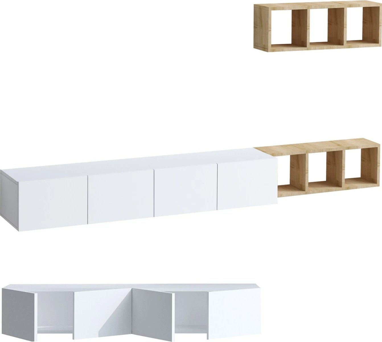 Konsolë TV Hanah Home, Pıa, e bardhë dhe lis, me rafte